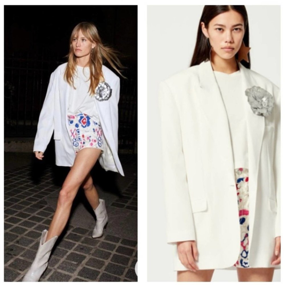 Isabel Marant White Oversized Blazer with Decorative Brooch